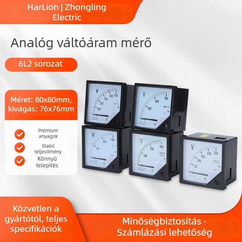AC mutatós voltmérő 6L2 – Magasfeszültségű precizitás, mutatóval, tartományok: 50V, 250V, 450V, 1000V, 1500V – Zhongling
