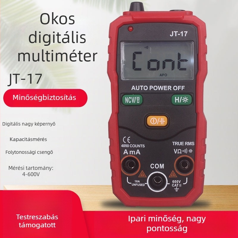 JT-17 intelligens digitális multiméter NCV méréssel, kapacitás, ellenállás és AC/DC feszültség mérése