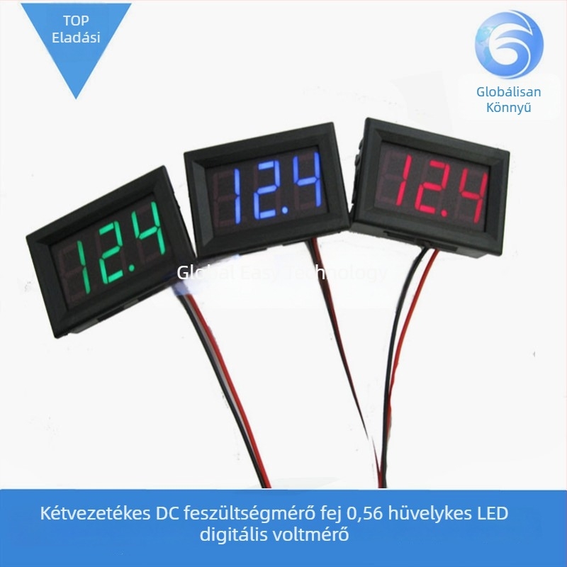 0,56 hüvelykes LED DC feszültségmérő modul, 4,5–30,0 V, fordított polaritás védelemmel