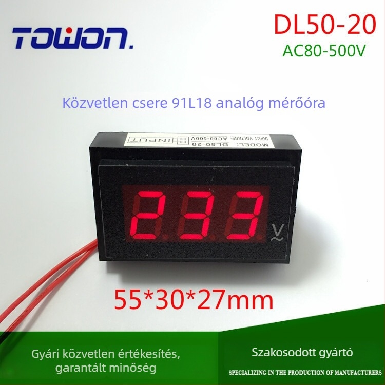 DL50-20 digitális feszültségmérő műszer, AC80-500V tartomány, 1% pontosság, környezeti hőmérséklet -10–60°C