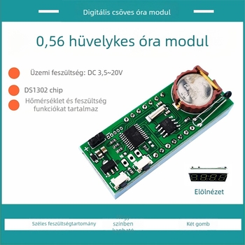 DIY kreatív óra modul mikrokontrollerrel, digitális kijelzővel, hőmérséklet, dátum és feszültség mérésével