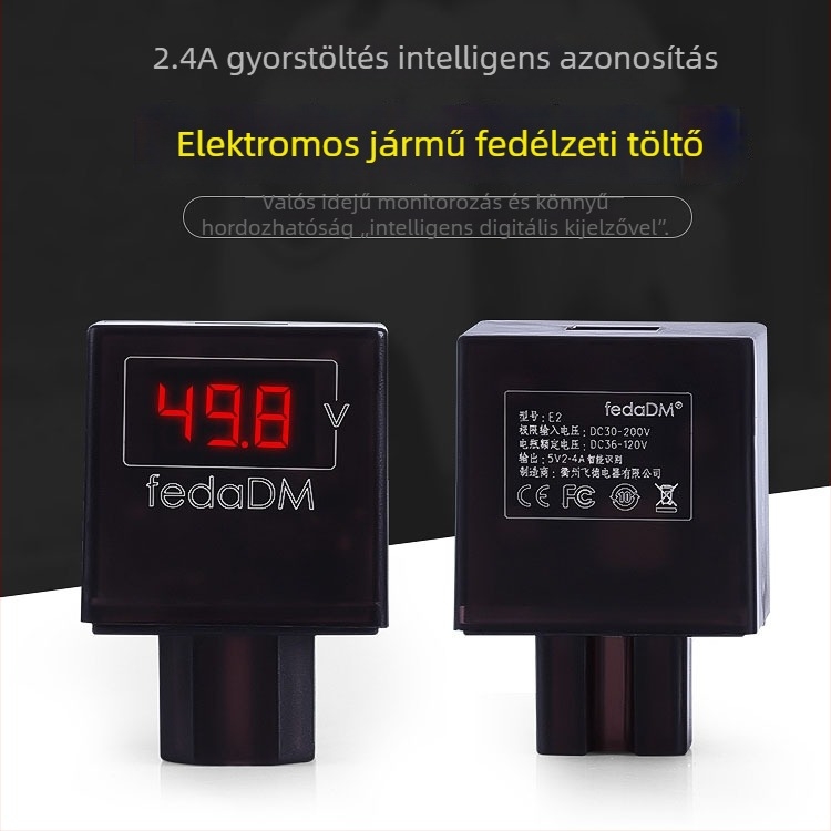 2,4A digitális feszültségmérő elektromos járművekhez USB töltővel, 48V/60V/72V/96V rendszerekhez