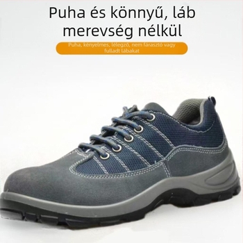 Férfi munkavédő cipő, légáteresztő, ütésálló és perforáció elleni, könnyű, velúr bőr, acél orrú