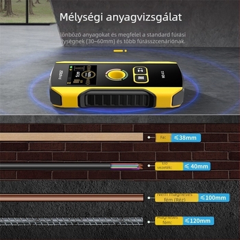 FNIRSI WD-02 Többcélú faldetektor: vezeték-, fém- és armatúra detektálás; lézeres távolságmérő; nagy pontosság belső használatra