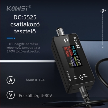 KWS-DC28 Töltésdetektor 12A magas árammal, DC5525 interfész, voltmérő és teljesítménymérő