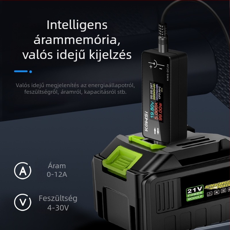 KWS-DC28 Töltésdetektor 12A magas árammal, DC5525 interfész, voltmérő és teljesítménymérő