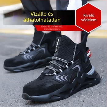 Acélorrú biztonsági cipő – lélegző háló felsőrész, magas fazon, uniszex, ütés- és perforáció elleni védelem (acél orr, minden évszakos munkához)