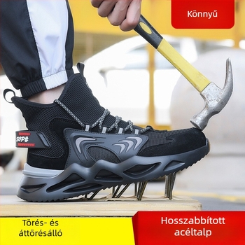 Acélorrú biztonsági cipő – lélegző háló felsőrész, magas fazon, uniszex, ütés- és perforáció elleni védelem (acél orr, minden évszakos munkához)