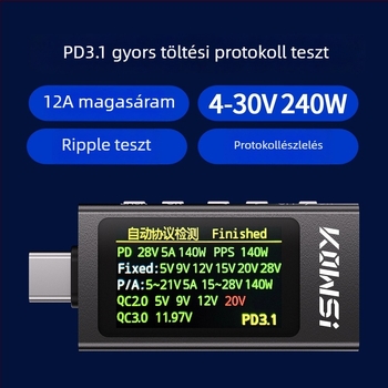 KWS-X1 protokoll detektor, amperméter, voltmérő, Type-C teszter, teljesítménymérő