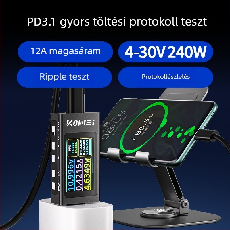 KWS-X1 protokoll detektor, amperméter, voltmérő, Type-C teszter, teljesítménymérő