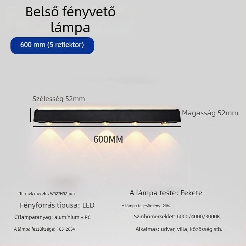 Kültéri hosszú falvilágító 90 LED-del, 165–265V, 3000K, IP54, alumínium ház