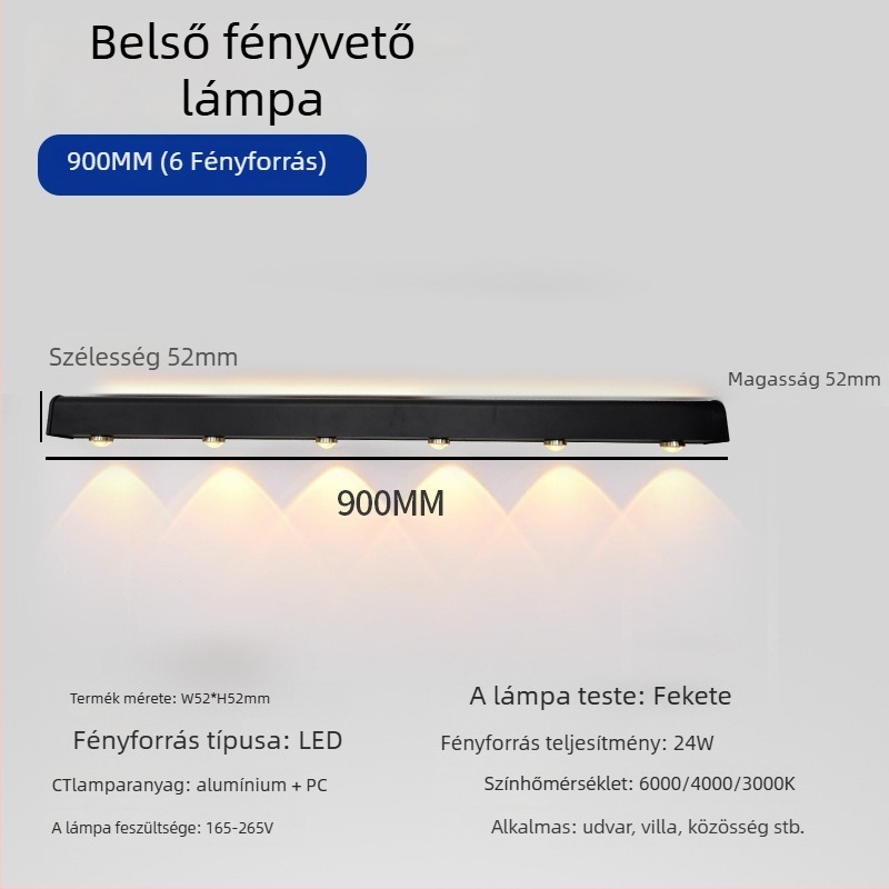 Kültéri hosszú falvilágító 90 LED-del, 165–265V, 3000K, IP54, alumínium ház