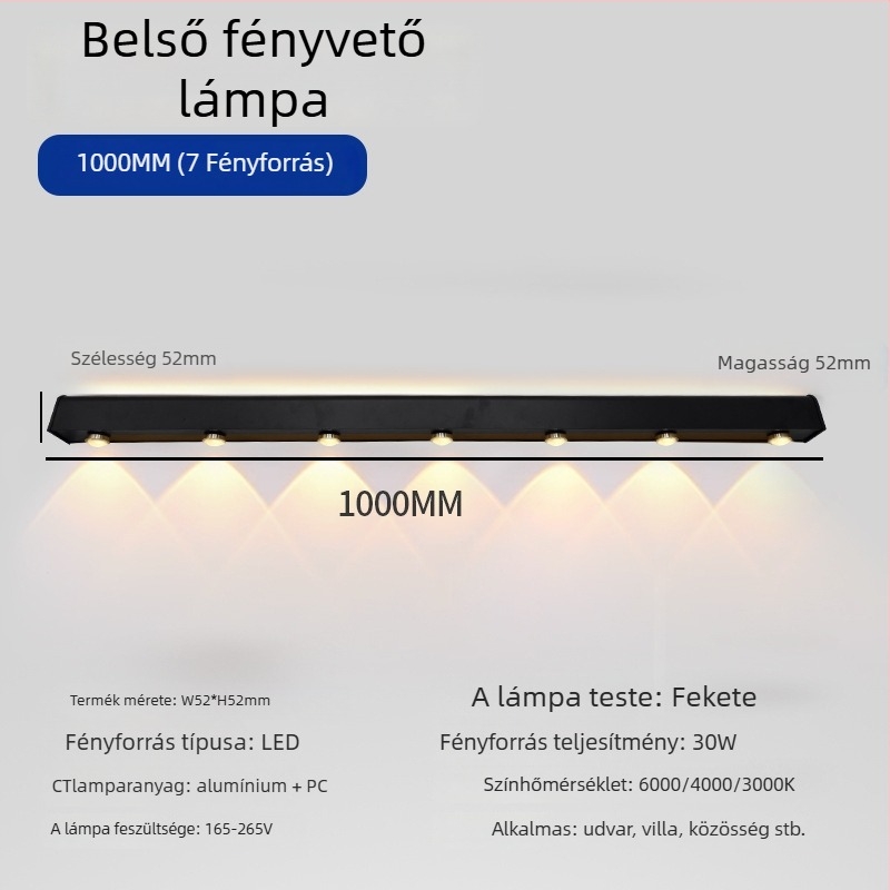 Kültéri hosszú falvilágító 90 LED-del, 165–265V, 3000K, IP54, alumínium ház