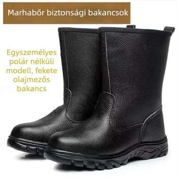 Fekete bőrből készült védőbakancs pamut béléssel, vízálló olajipari munkabakancs, magas szárú, középmagas