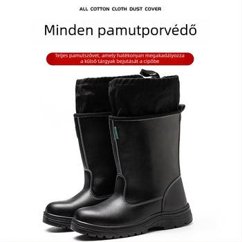 Magas szárú munkavédelmi bakancs, ütésálló és perforáció-ellenálló, acélorrvédővel, olaj-, sav- és lúgálló, mikroszálas bőrből