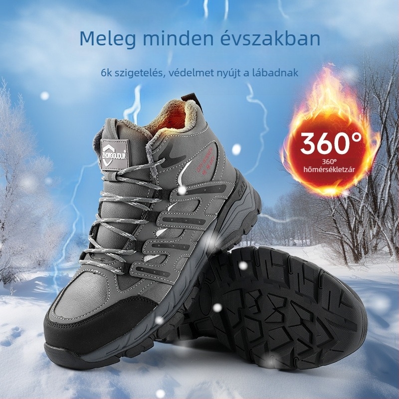 Téli munkavédelmi cipő acél orral, csúszásmentes talppal, magas felsőrésszel, szigetelt, velúr bélés