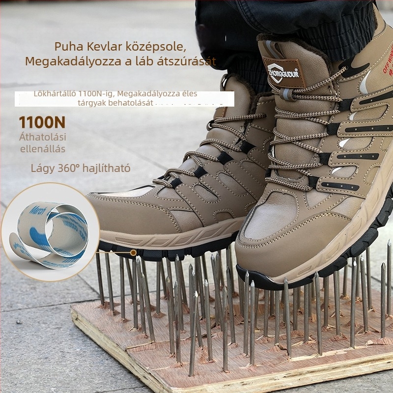 Téli munkavédelmi cipő acél orral, csúszásmentes talppal, magas felsőrésszel, szigetelt, velúr bélés