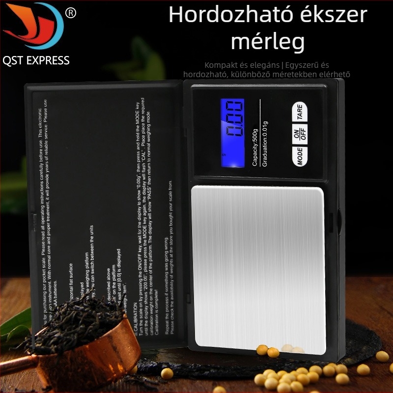 Mini elektronikus ékszer mérleg, hordozható zsebmérleg, mérési tartomány 100 g–1 kg, két AA elemről működik, modell 2020041608385803