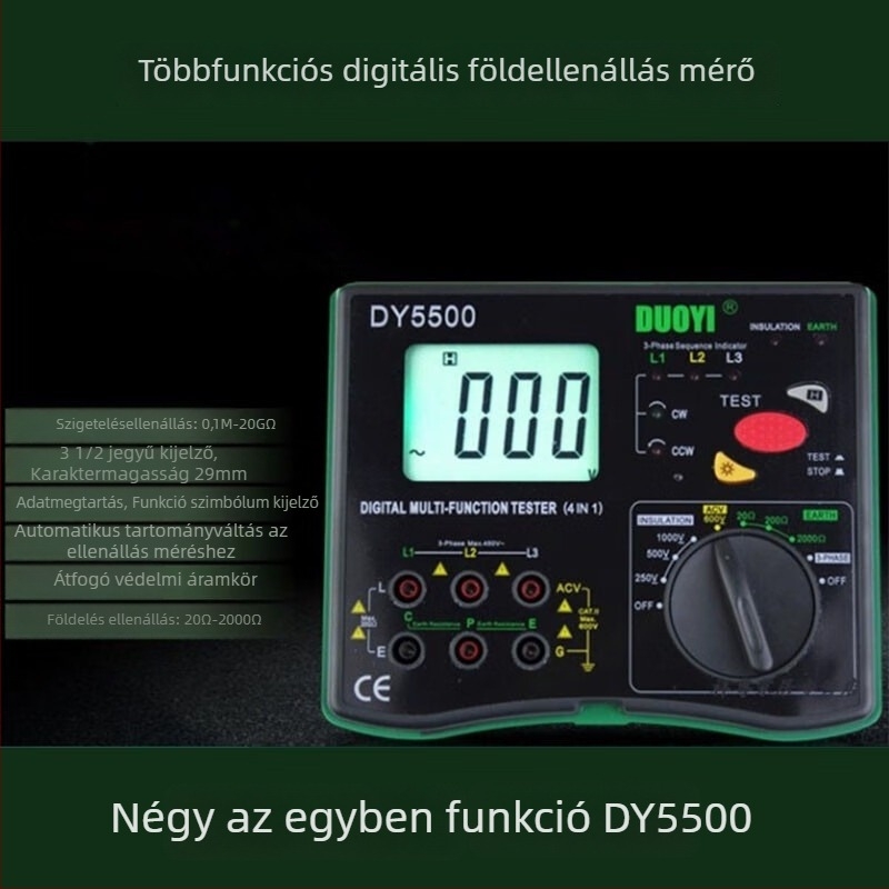 DY5500 Négy az egyben földelési ellenállásmérő, fázissorrenddel és feszültség-eloszlással