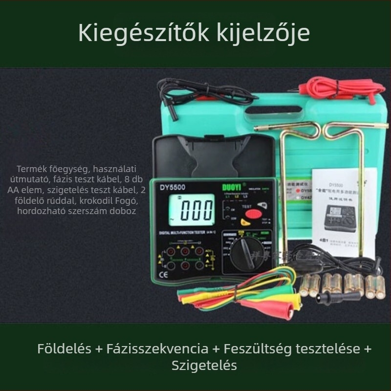 DY5500 Négy az egyben földelési ellenállásmérő, fázissorrenddel és feszültség-eloszlással