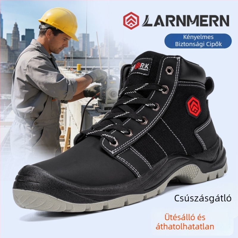 Langmeng Bőr Munkavédelmi Cipő Acél Orrvédővel, Alacsony Profil, Perforáció Elleni, Csúszásmentes