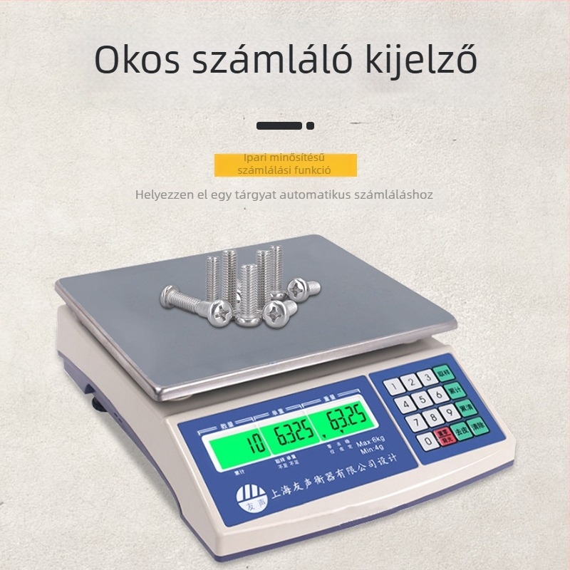 Asztali elektronikus számoló mérleg, modell BS, mérési tartomány 0-30 kg, elektronikus mérés, AC/DC tápegység, Weighing the Royal