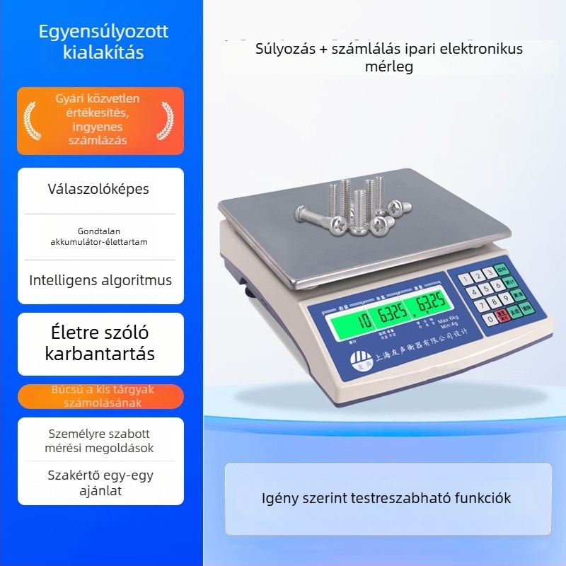 Asztali elektronikus számoló mérleg, modell BS, mérési tartomány 0-30 kg, elektronikus mérés, AC/DC tápegység, Weighing the Royal