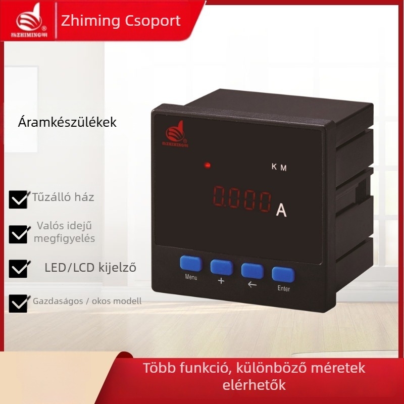 Árammérő, egyfázisú AC, digitális kijelző, 380V, mérési pon­tosság 0,4%, tömeg 200 g