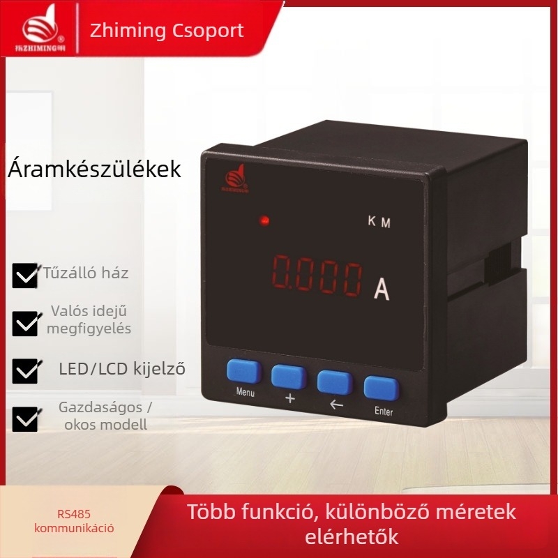 Árammérő, egyfázisú AC, digitális kijelző, 380V, mérési pon­tosság 0,4%, tömeg 200 g
