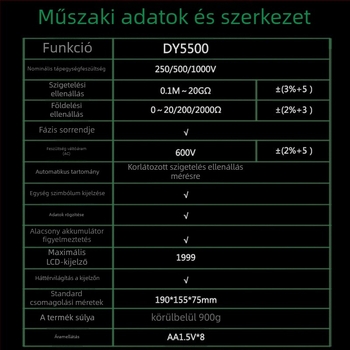 DY5500 Többfunkciós Digitális Földelési Ellenállás Mérő Fázis-sorrend Feszültség Mérésével