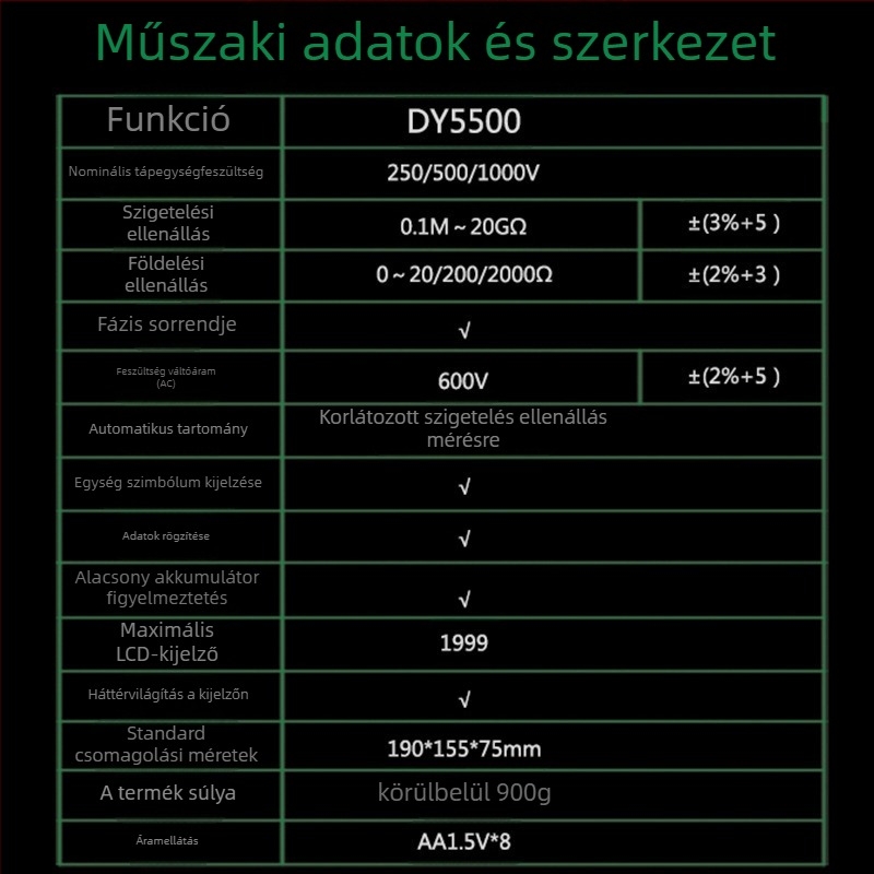DY5500 Többfunkciós Digitális Földelési Ellenállás Mérő Fázis-sorrend Feszültség Mérésével
