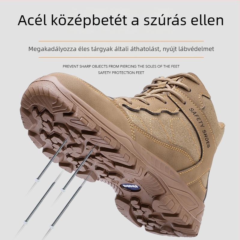 Velúr bőrből készült védőmunkacipő, középmagas felsőrésszel, acélorrvédővel, ütés- és átszúrásálló védelemmel