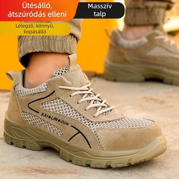 Munkavédelmi cipő acélorra, suede bőr és lélegző hálós felsőrész, alacsony fazon, ütés és perforáció elleni védelem