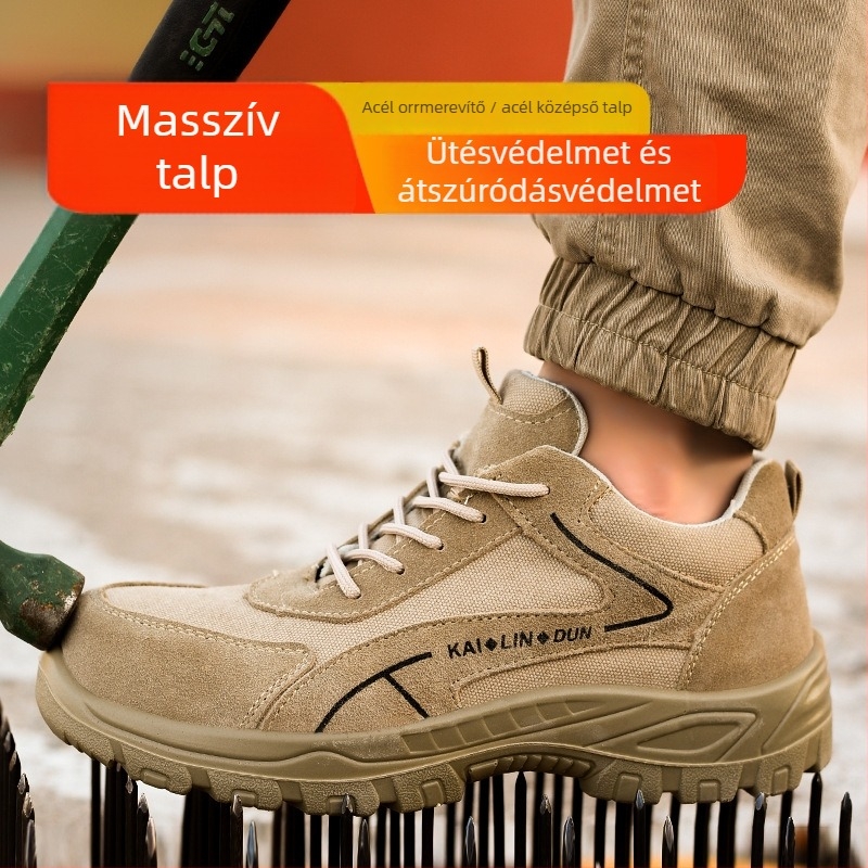 Munkavédelmi cipő acélorra, suede bőr és lélegző hálós felsőrész, alacsony fazon, ütés és perforáció elleni védelem