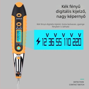 Sokoldalú induktív digitális kijelzős feszültségmérő toll LED világítással, érintés nélküli feszültségvizsgálathoz