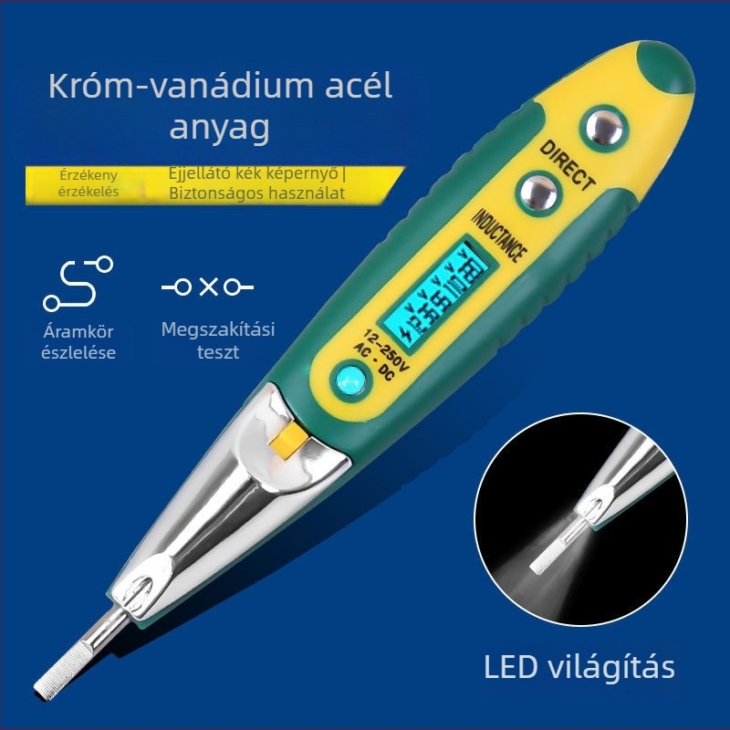 Sokoldalú induktív digitális kijelzős feszültségmérő toll LED világítással, érintés nélküli feszültségvizsgálathoz