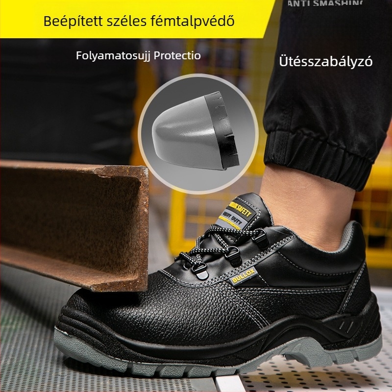 Magas szárú védőcipő – ütésálló, perforáció-mentes, csúszásálló, kopásálló; acélos orr, felsőrész: domborított marhabőr; talp PU
