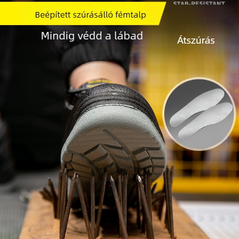 Magas szárú védőcipő – ütésálló, perforáció-mentes, csúszásálló, kopásálló; acélos orr, felsőrész: domborított marhabőr; talp PU
