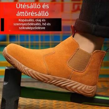 Hegesztővédőcipő acél orrtővel, velúr bőr, középmagas felső rész, anti-ütés és anti-perforáció