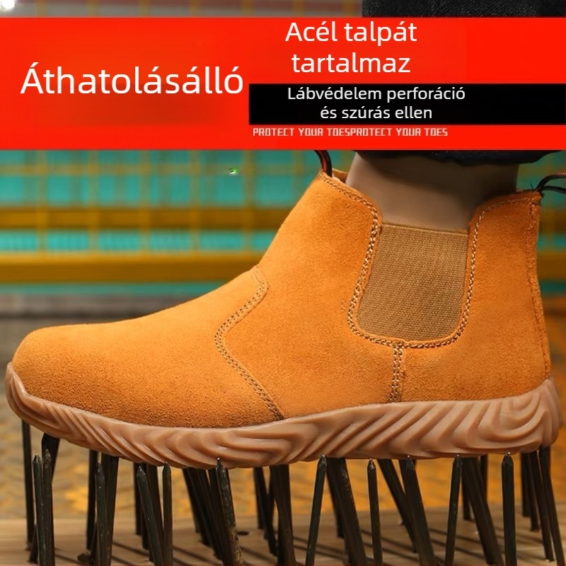 Hegesztővédőcipő acél orrtővel, velúr bőr, középmagas felső rész, anti-ütés és anti-perforáció