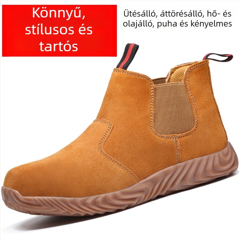 Hegesztővédőcipő acél orrtővel, velúr bőr, középmagas felső rész, anti-ütés és anti-perforáció