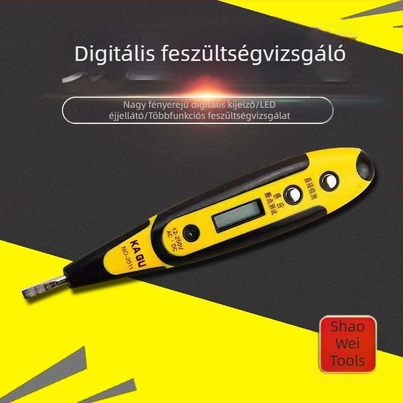 KAGU rozsdamentes acélból készült feszültségmérő toll digitális kijelzős, villamos teljesítmény mérésére