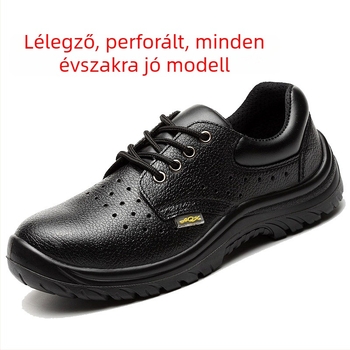 Férfi biztonsági cipő, légáteresztő bőr, acél orr, lyukálló, könnyű és csúszásmentes ipari felhasználásra