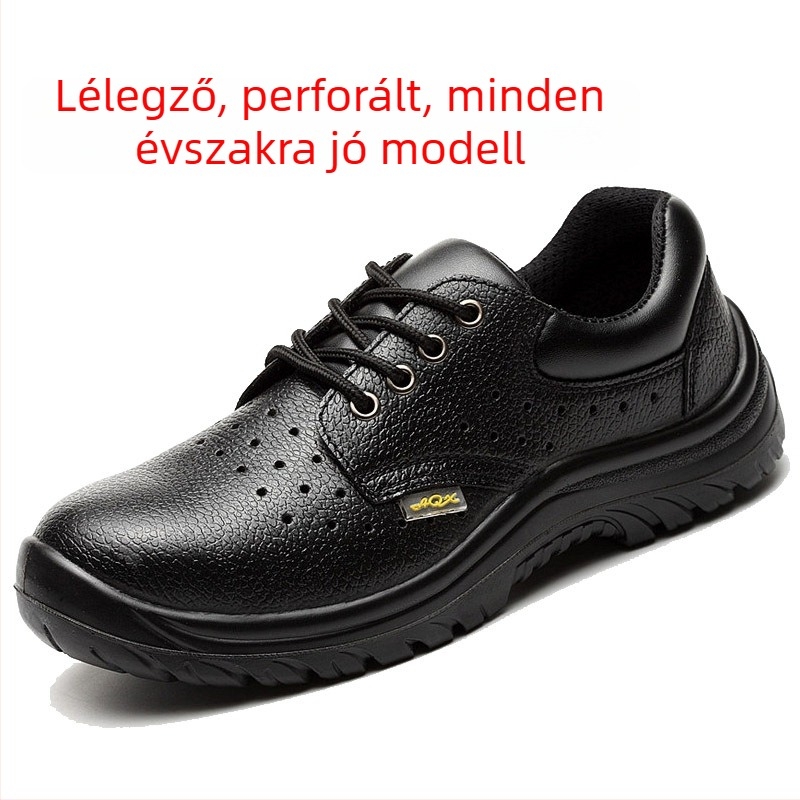 Férfi biztonsági cipő, légáteresztő bőr, acél orr, lyukálló, könnyű és csúszásmentes ipari felhasználásra