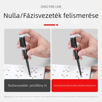 Lapos fejű csavarhúzó forgó nyéllel és feszültségteszter toll – kétfunkciós áramkör-tesztelő háztartási és villanyszerelő használatra, élő és neutrális vezetékek ellenőrzése, 110-500V