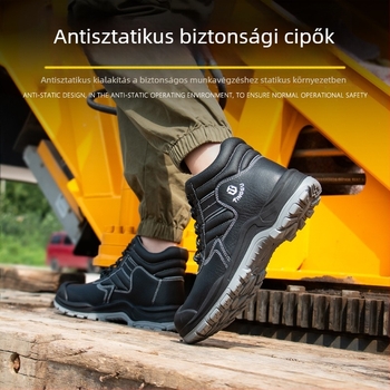 Biztonsági munkacipő, antistatikus, ütésálló és átszúrás elleni védelemmel, acél orrvédővel, merev talppal, kopásálló.