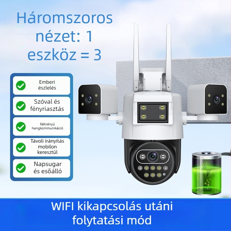 Kültéri IP-kamera távoli mobil megfigyeléssel, éjjellátás 0,01 lux, -30°C–65°C tartomány, 12V tápegység, kültéri használat