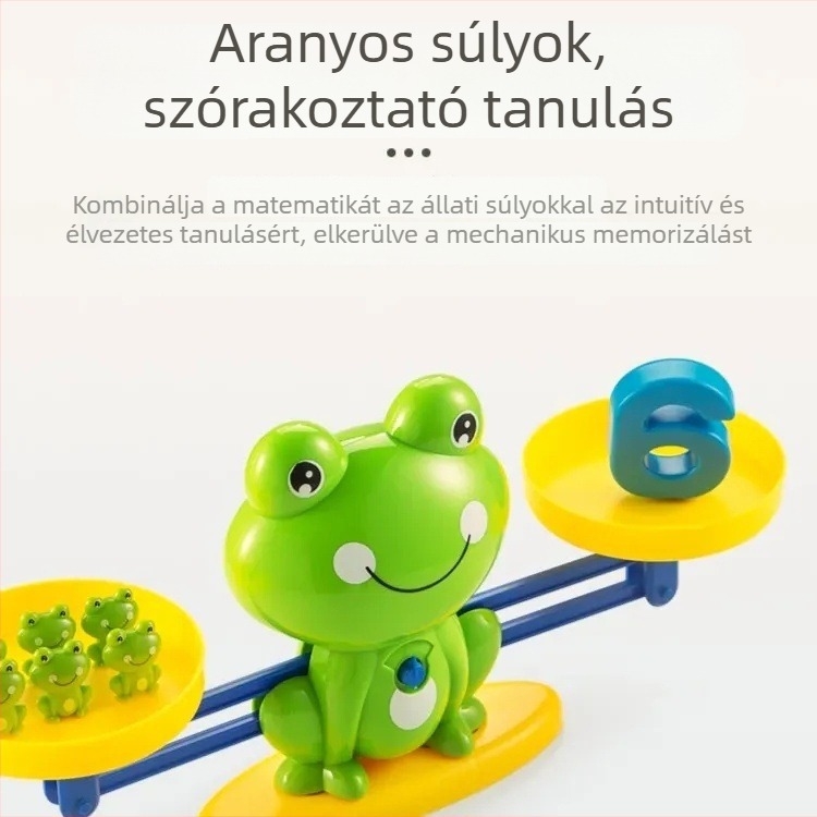 Oktatási békás egyensúly játék kora tanuláshoz: 20 béka, 10 szám, 8 kártya; műanyag anyag; DIY-barát; 4–6 éveseknek; szellemi fejlesztés és logikai gondolkodás.