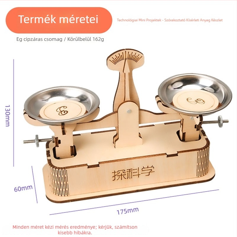 Fából készült tálcás mérleg fizikai kísérletekhez – oktató DIY játék 7–14 éveseknek