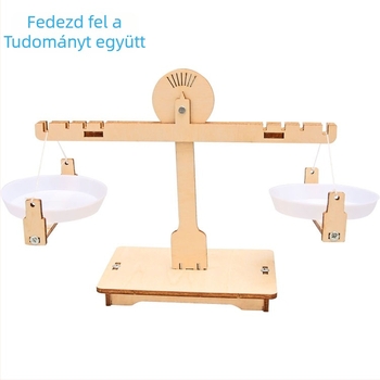 DIY STEM készlet egyensúlymérleggel — faanyagból készült, gyakorlati kísérletek 7–14 éves gyerekeknek